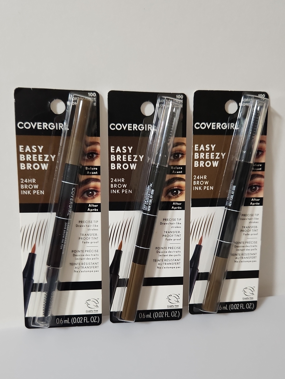 Lot of 3 #100 Soft Blonde CoverGirl Easy Breezy Brow 24HR Brow Ink Pen